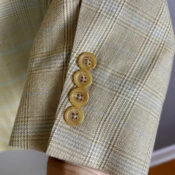 Brooks‎ Brothers sport coat 44 R plaid neutral wool silk tan (FLAW)